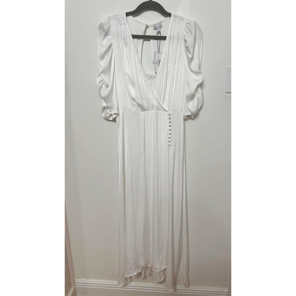 Anthropologie White Empire Waist Puff Sleeve Midi Dress L Romantic Lace Flowy